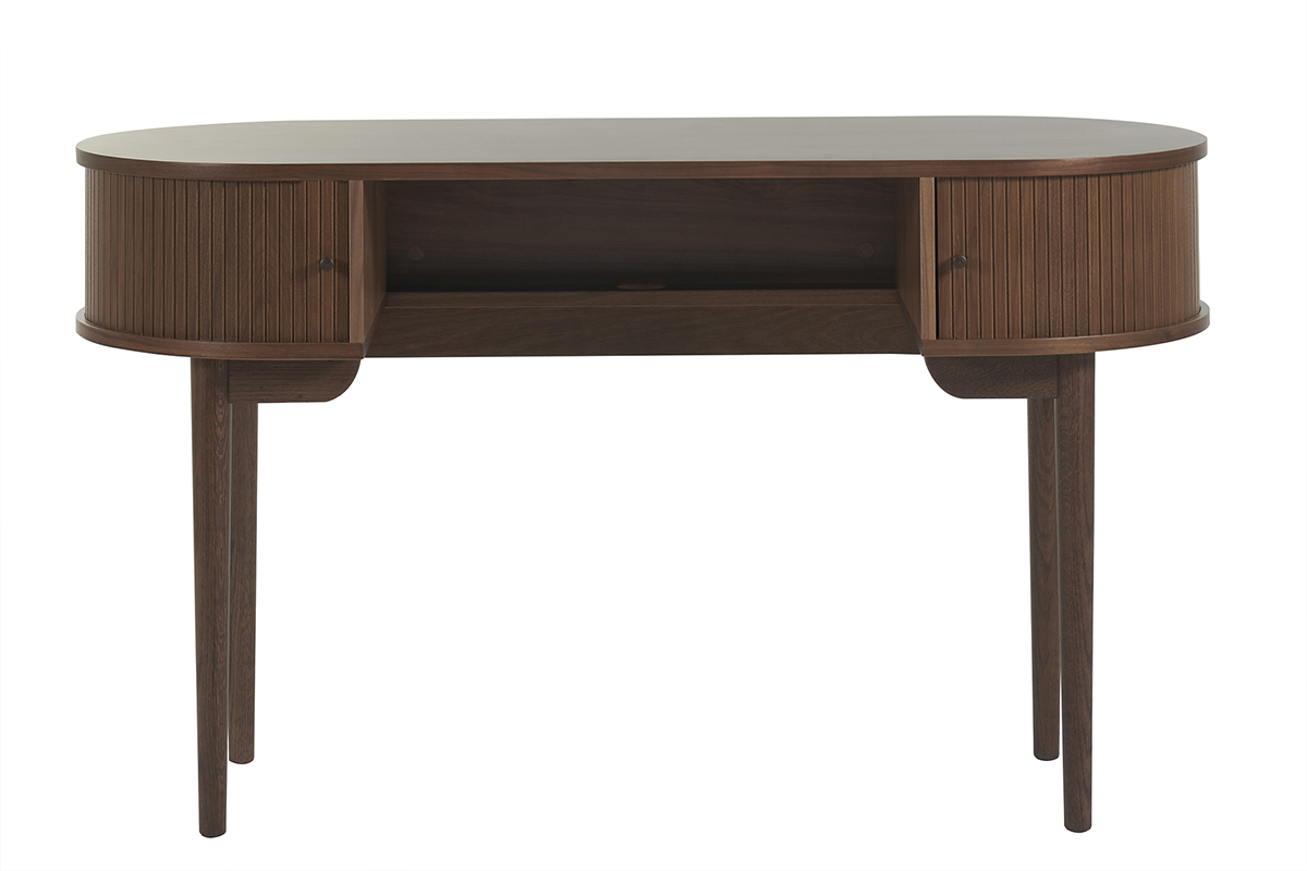 Escritorio vintage con almacenaje y puertas correderas de madera oscura 130 cm EPIC