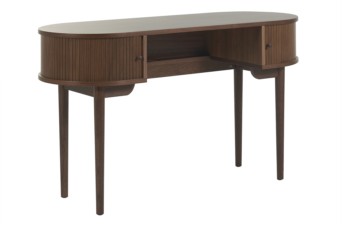 Escritorio vintage con almacenaje y puertas correderas de madera oscura 130 cm EPIC