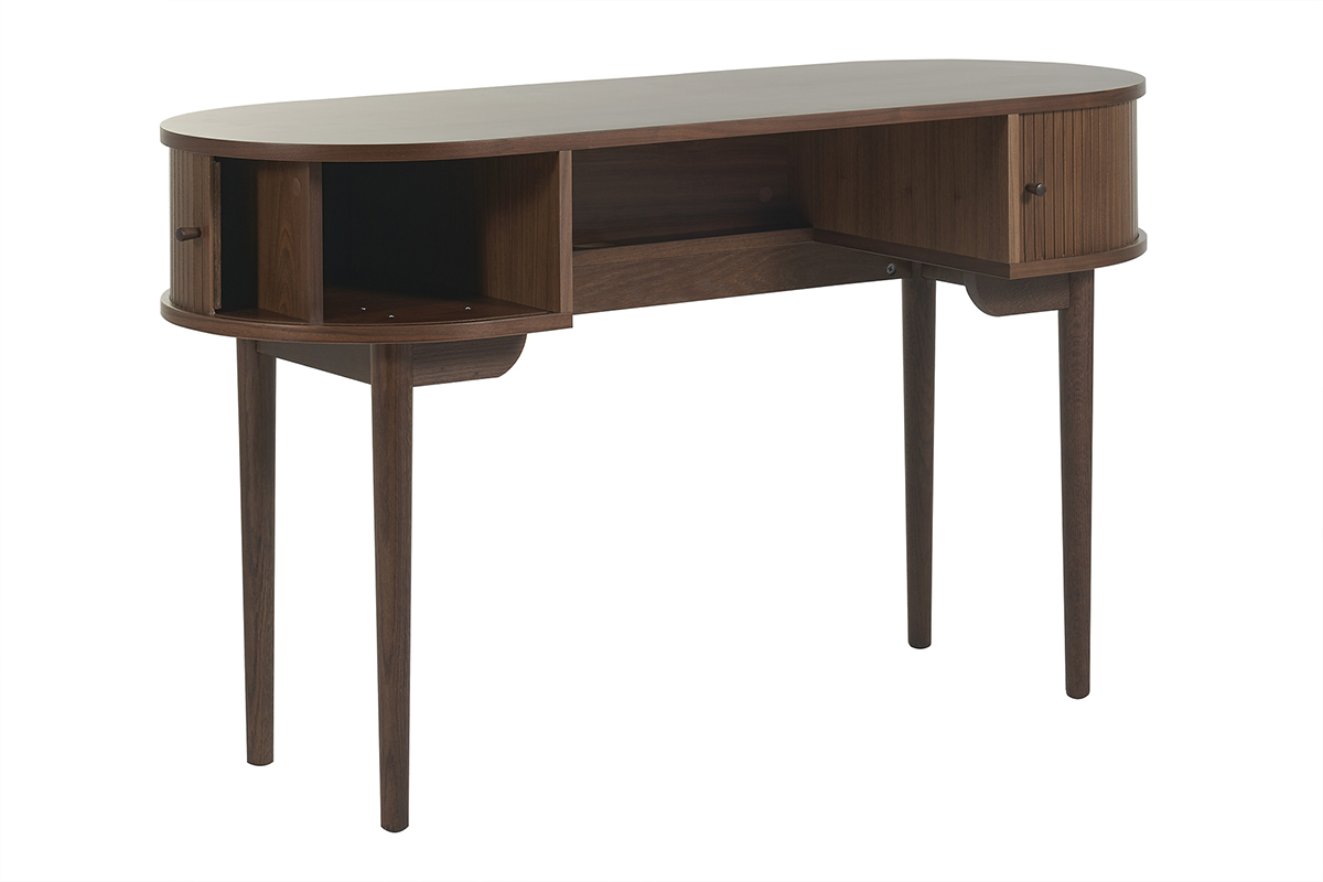 Escritorio vintage con almacenaje y puertas correderas de madera oscura 130 cm EPIC