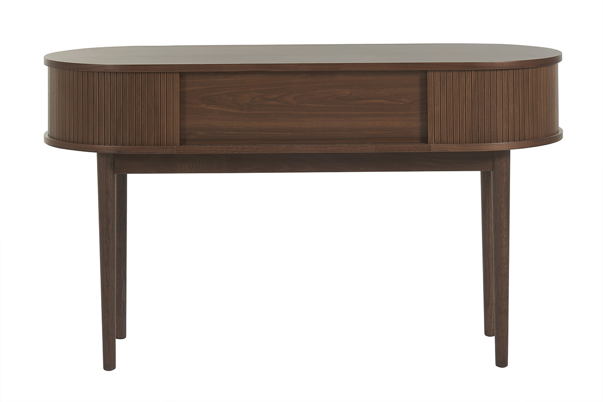 Escritorio vintage con almacenaje y puertas correderas de madera oscura 130 cm EPIC