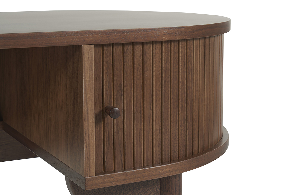 Escritorio vintage con almacenaje y puertas correderas de madera oscura 130 cm EPIC