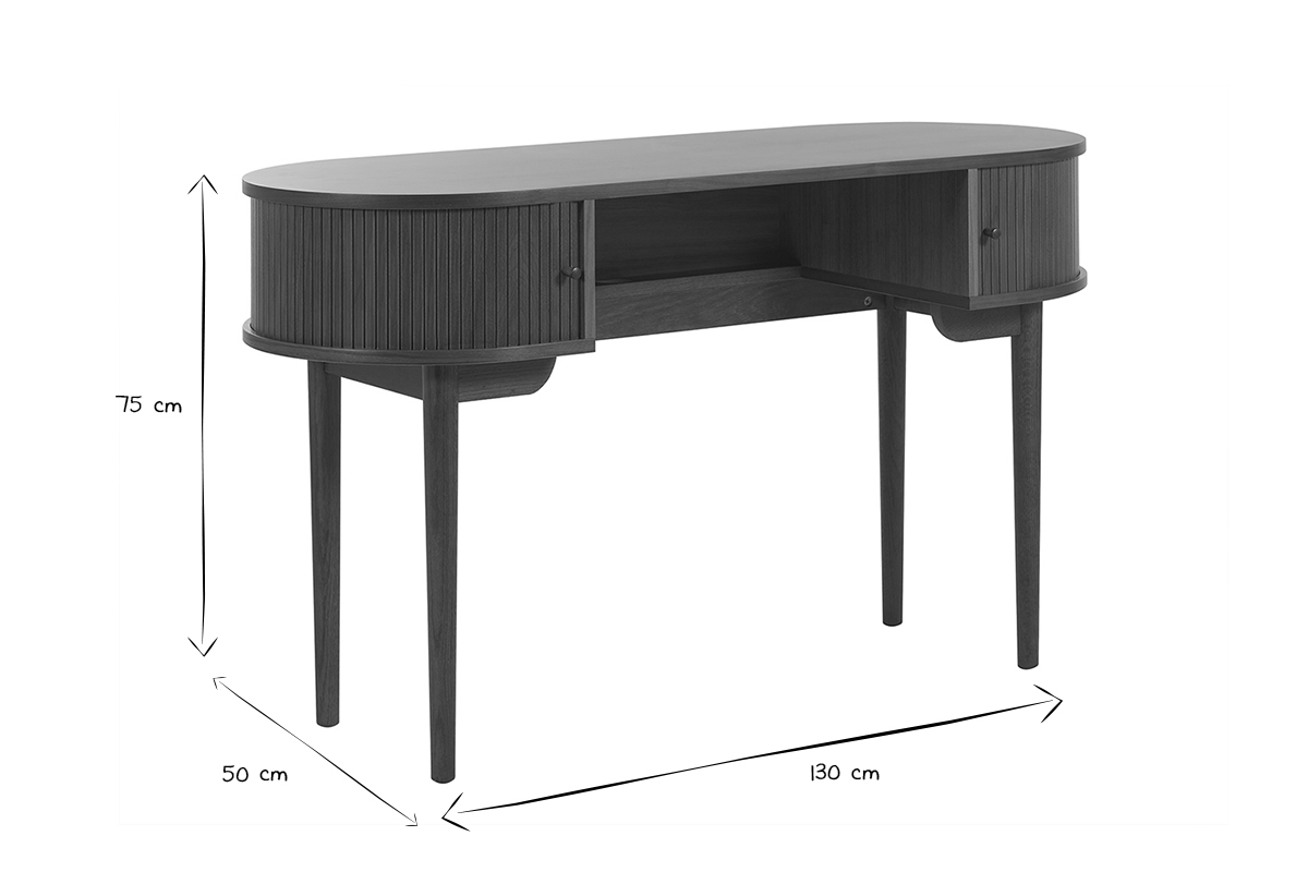 Escritorio vintage con almacenaje y puertas correderas de madera oscura 130 cm EPIC