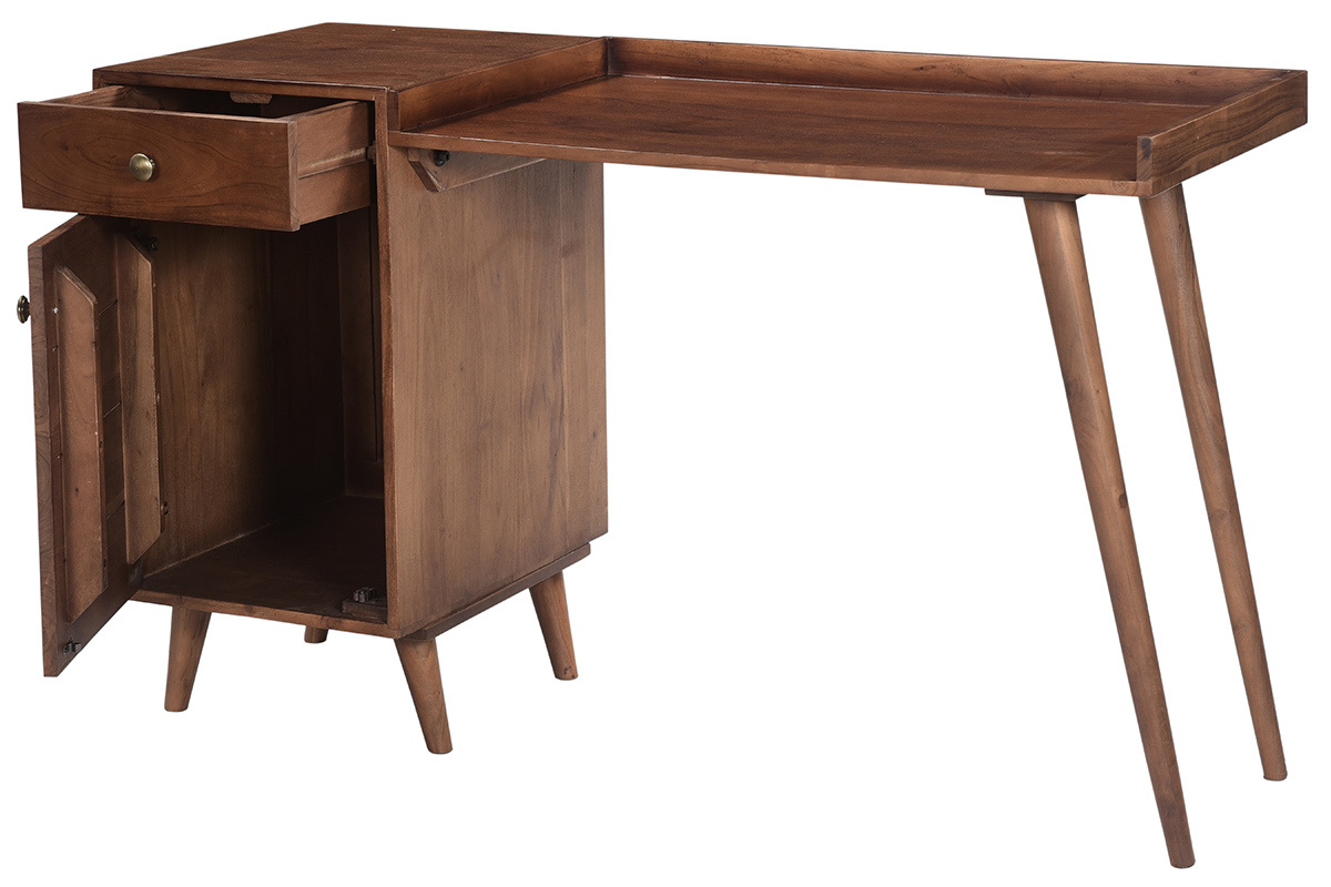 Escritorio vintage con compartimento de almacenaje de madera de acacia maciza 130cm ROBY