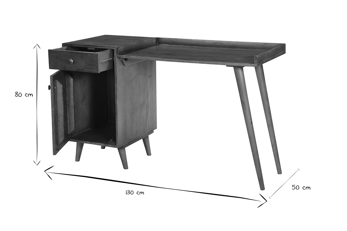 Escritorio vintage con compartimento de almacenaje de madera de acacia maciza 130cm ROBY