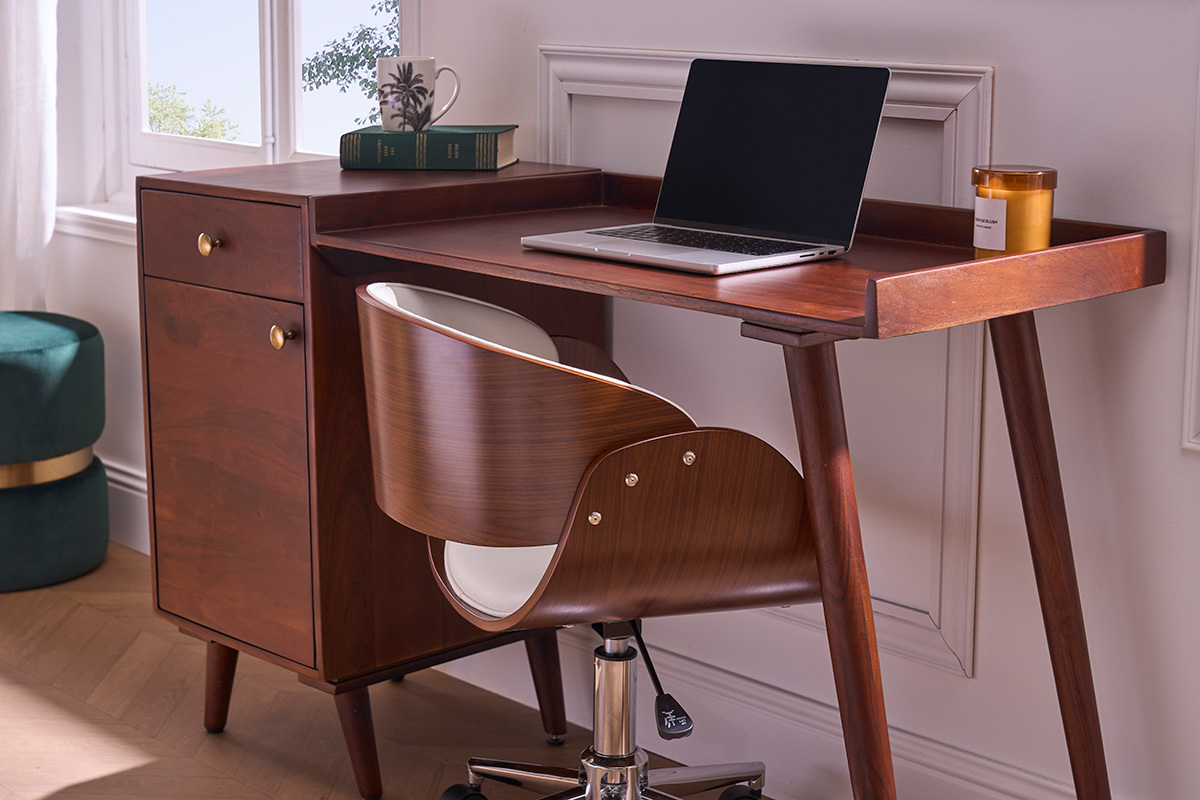 Escritorio vintage con compartimento de almacenaje de madera de acacia maciza 130cm ROBY