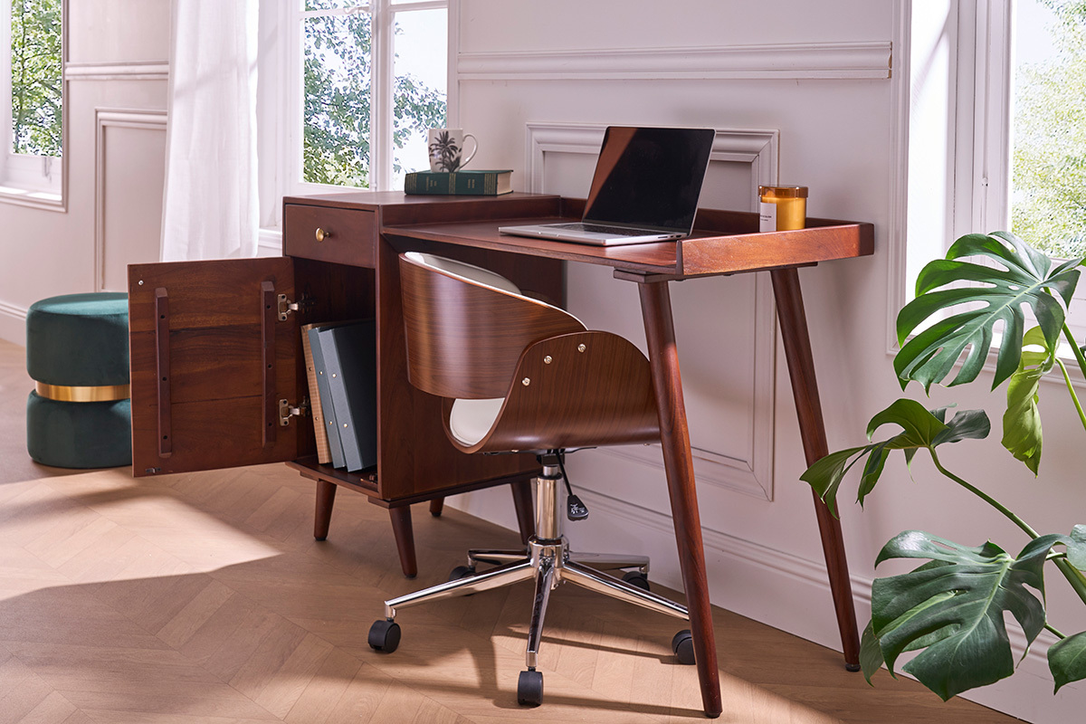 Escritorio vintage con compartimento de almacenaje de madera de acacia maciza 130cm ROBY