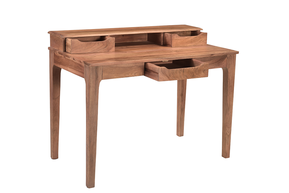 Escritorio vintage de acacia maciza con compartimento y cajones 115cm GARY