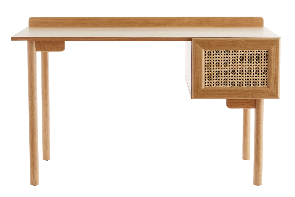 Escritorio vintage en acabado roble con cajn de rejilla natural 130cm ANTIK