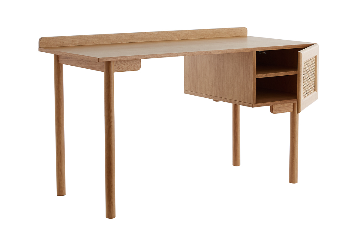 Escritorio vintage en acabado roble con cajn de rejilla natural 130cm ANTIK