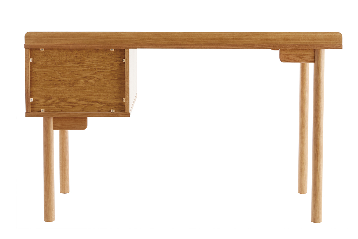 Escritorio vintage en acabado roble con cajn de rejilla natural 130cm ANTIK