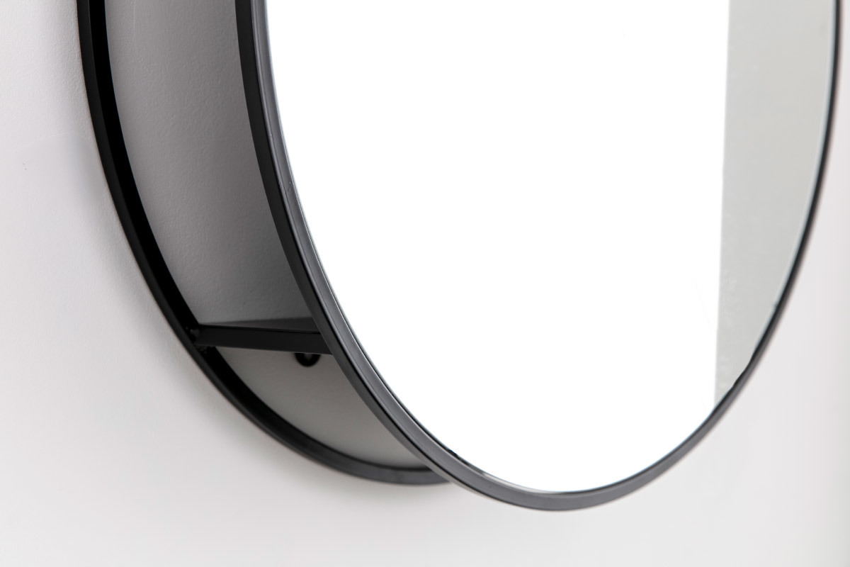 Espejo redondo con almacenaje metal negro 60cm DOT