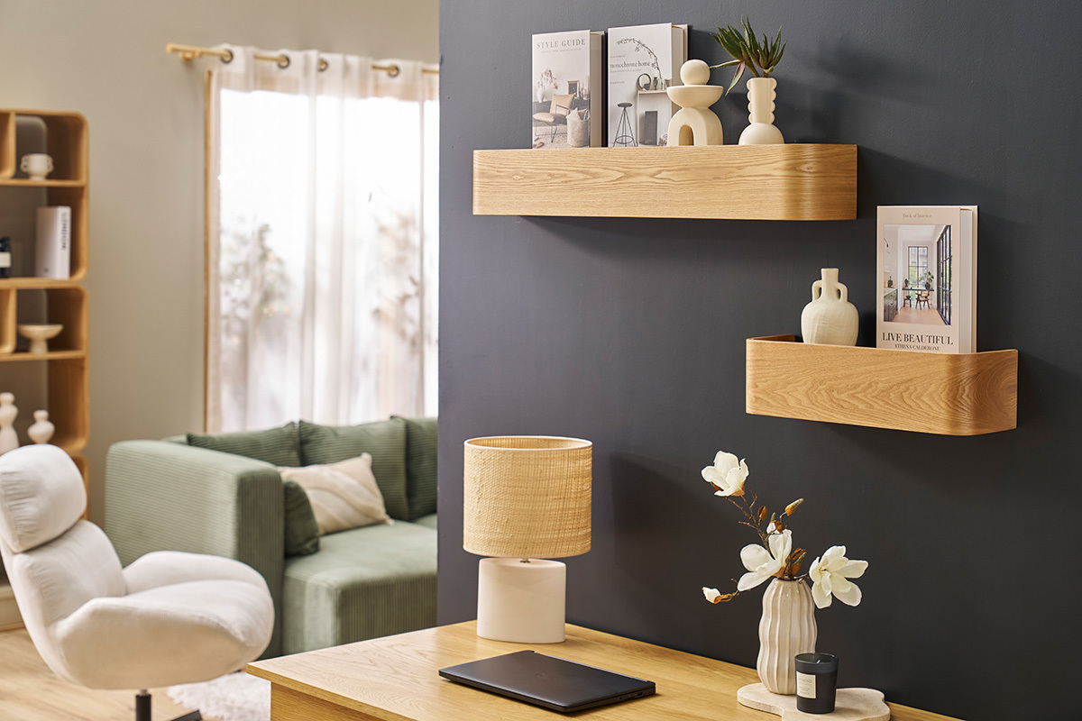 Estante de pared acabado en madera de fresno L48 cm HOPE