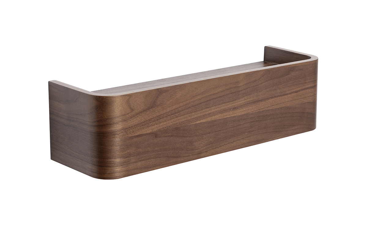 Estanter�a de pared en madera oscura de nogal HOPE, vista de 3/4.