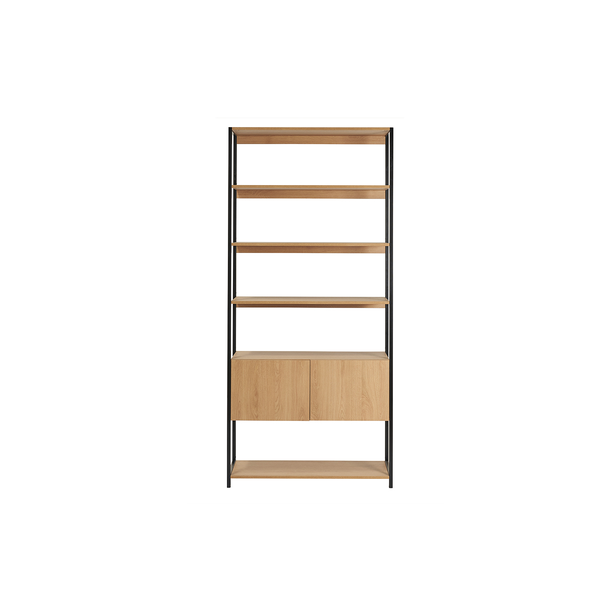 Estantería con espacio de almacenaje cerrado de madera de roble claro y acabado metálico negro 94 cm FLEA
