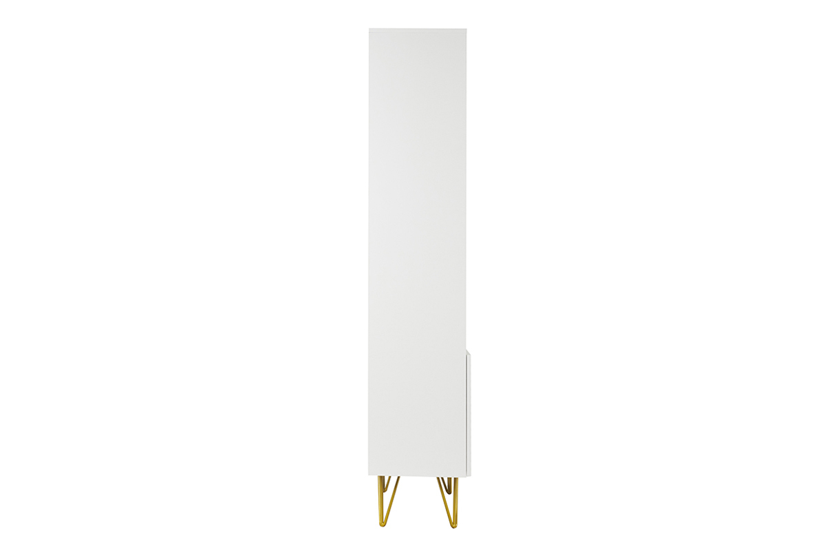 Estantera de diseo con grabados blanco mate y metal dorado con 2 puertas 86 cm OZEN