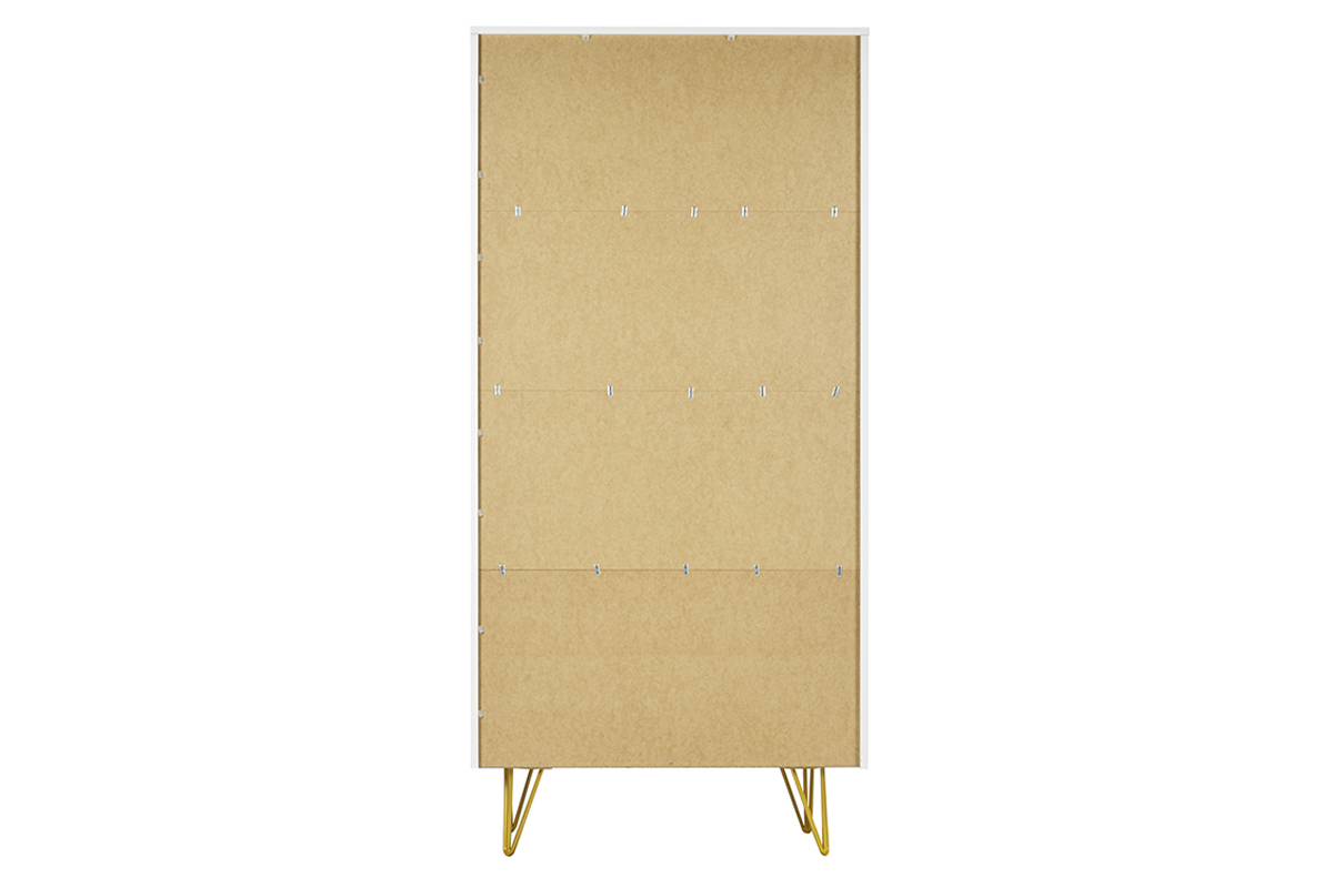 Estantera de diseo con grabados blanco mate y metal dorado con 2 puertas 86 cm OZEN