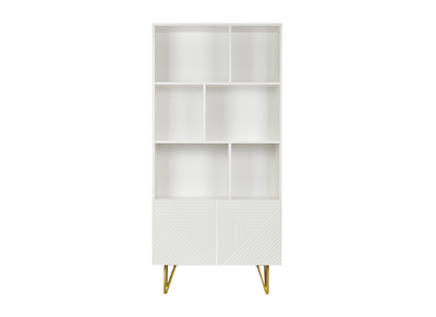 Estantería de diseño con grabados blanco mate y metal dorado con 2 puertas 86 cm OZEN