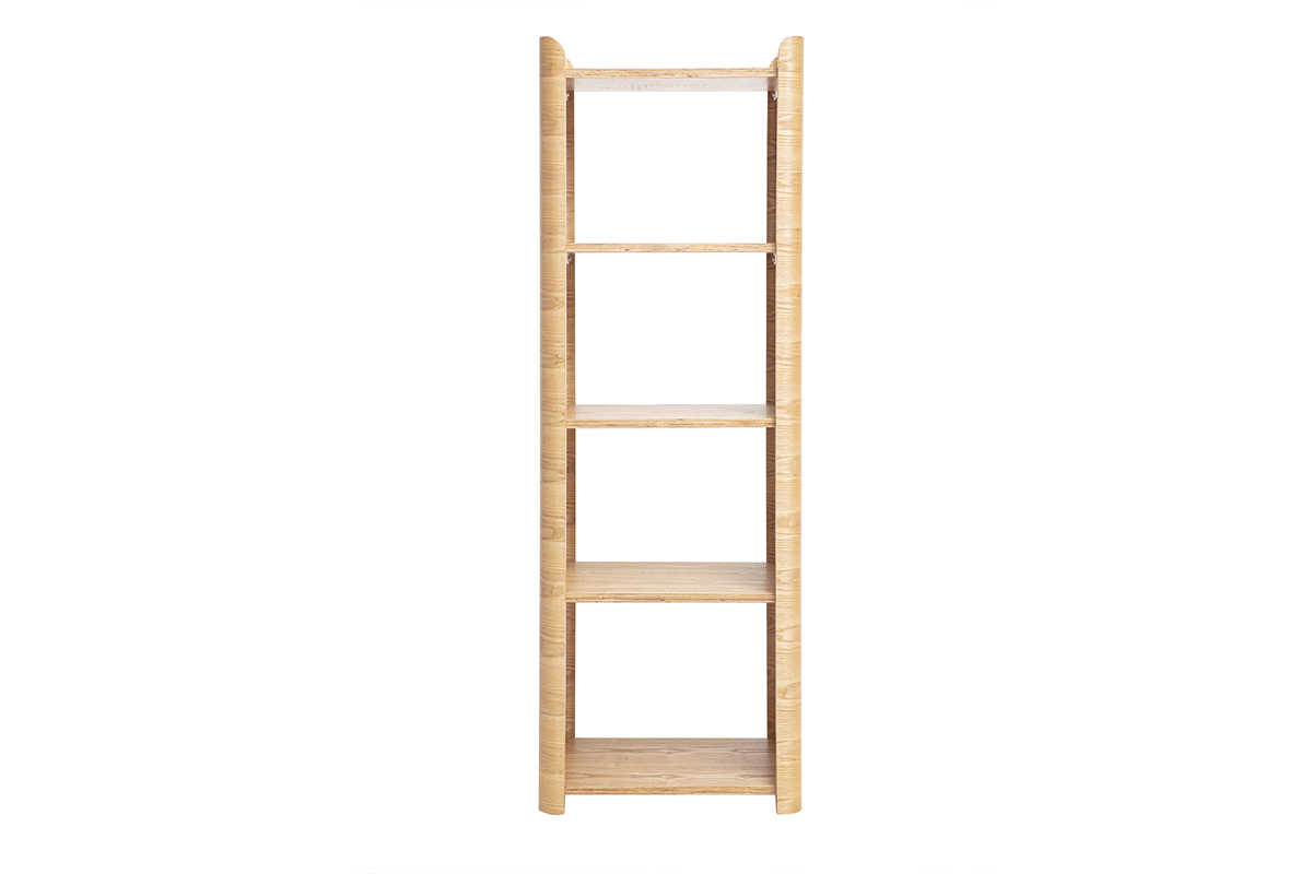 Estanter�a de madera clara de fresno de 46 cm, vista frontal con cuatro niveles de almacenamiento.