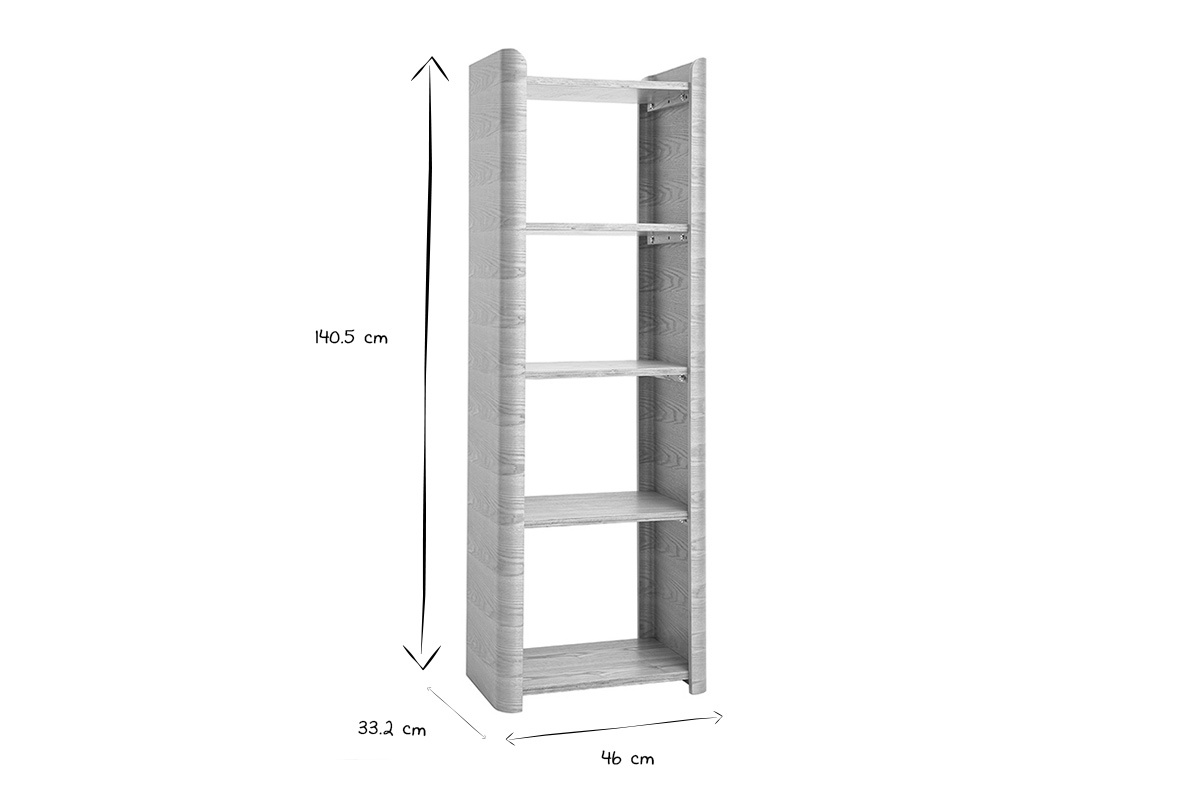 Dimensiones de la estanter�a NAHIA: Altura 140,5 cm, Anchura 46 cm, Profundidad 33,2 cm en negro y blanco.