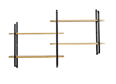 Estantería de pared de madera maciza de mango y metal negro 122 cm AKINA
