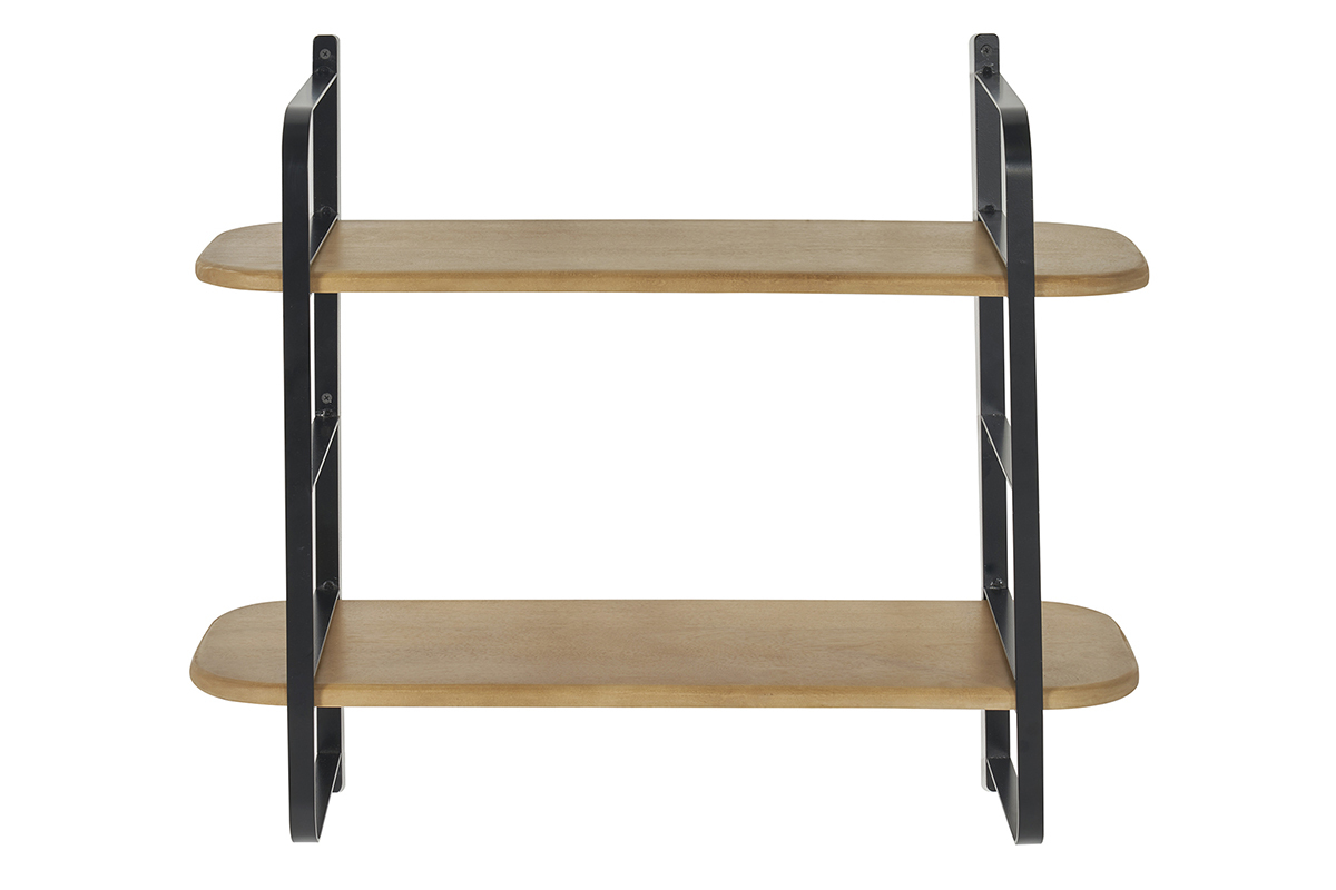 Estantera de pared de madera maciza de mango y metal negro 70 cm AKINA