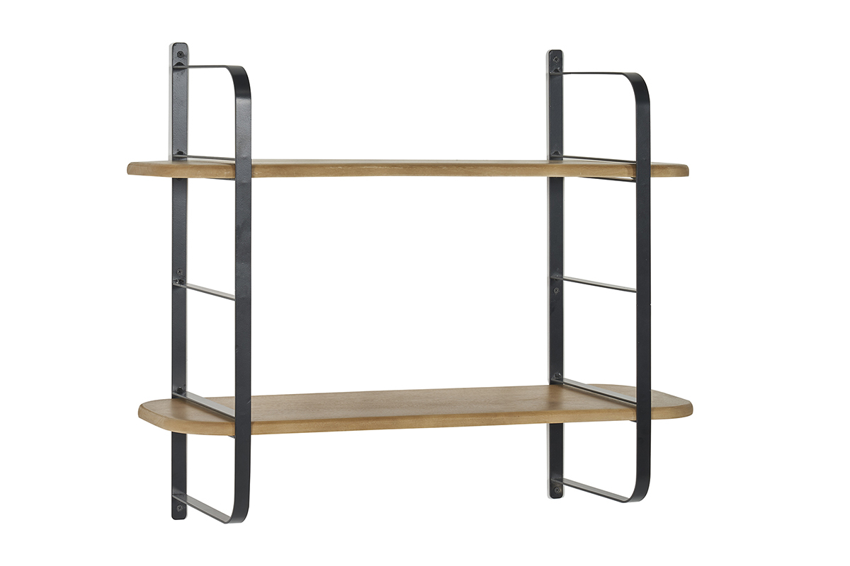 Estantera de pared de madera maciza de mango y metal negro 70 cm AKINA