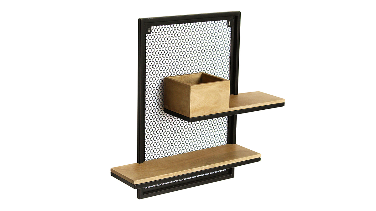 Estantera de pared doble en metal y mango macizo A60 cm RACK