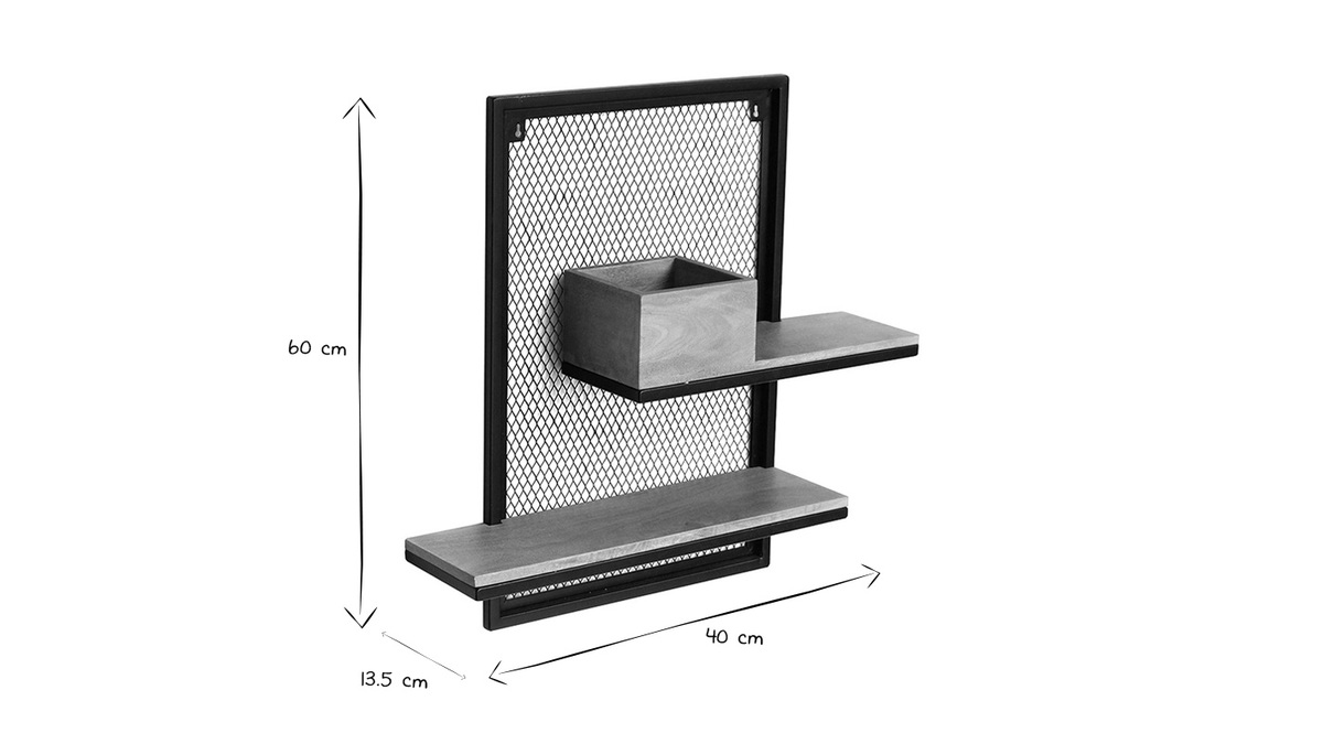 Estantera de pared doble en metal y mango macizo A60 cm RACK