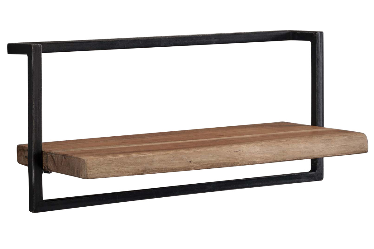Estantera de pared en madera maciza y metal negro ERNEST