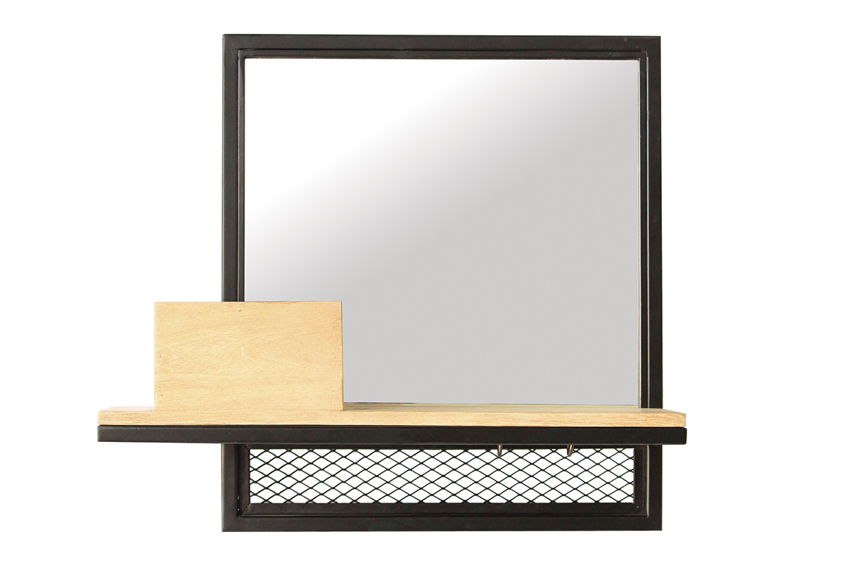 Estantera de pared industrial con espejo en metal y mango macizo L50 cm RACK