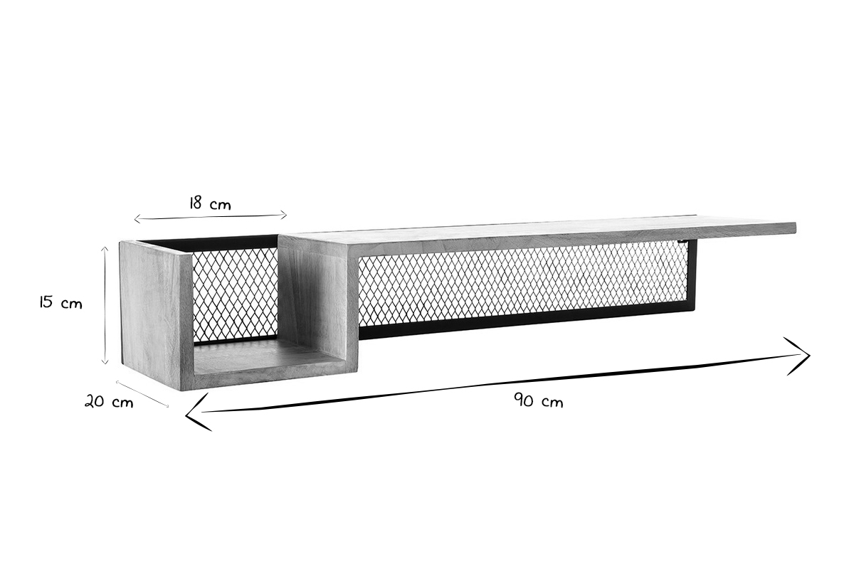 Estantera de pared industrial mango y metal 90 cm RACK