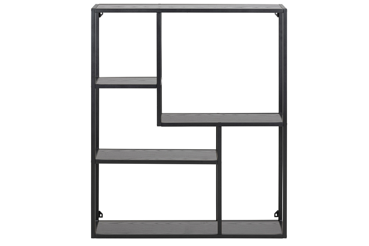 Estantera de pared industrial metal y madera negra TRESCA