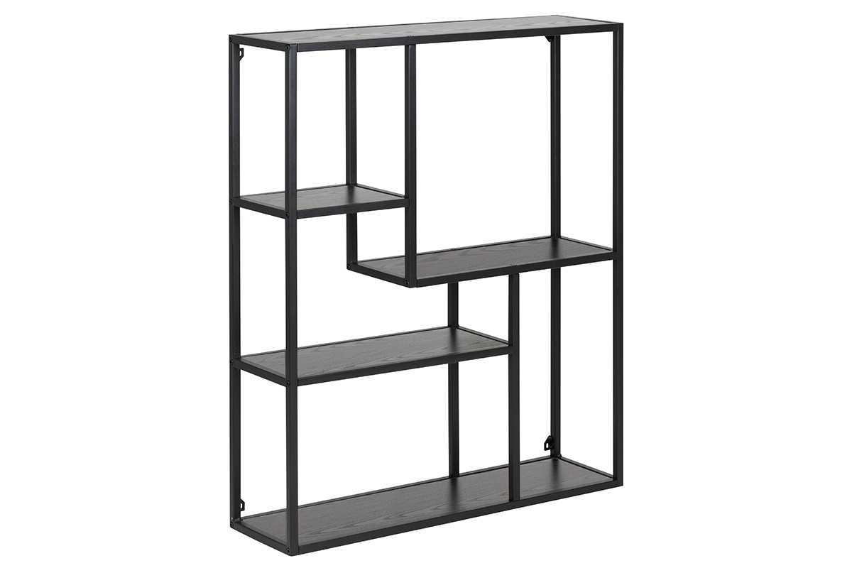 Estantera de pared industrial metal y madera negra TRESCA