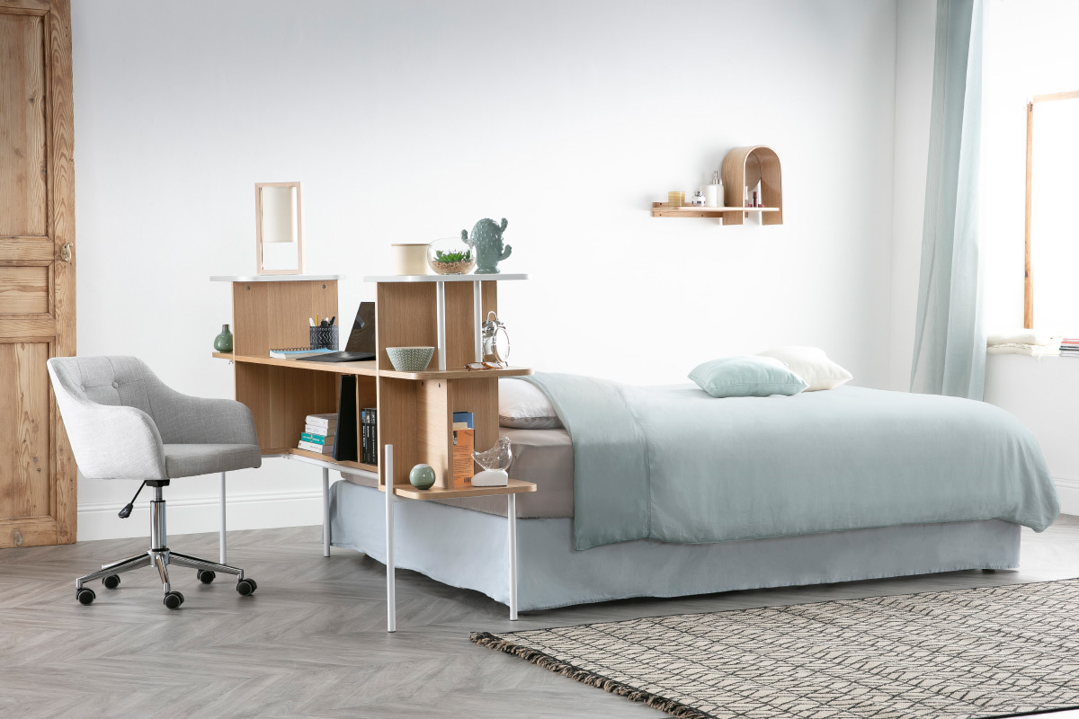 Estantera de pared moderna fresno con espejo SILMA