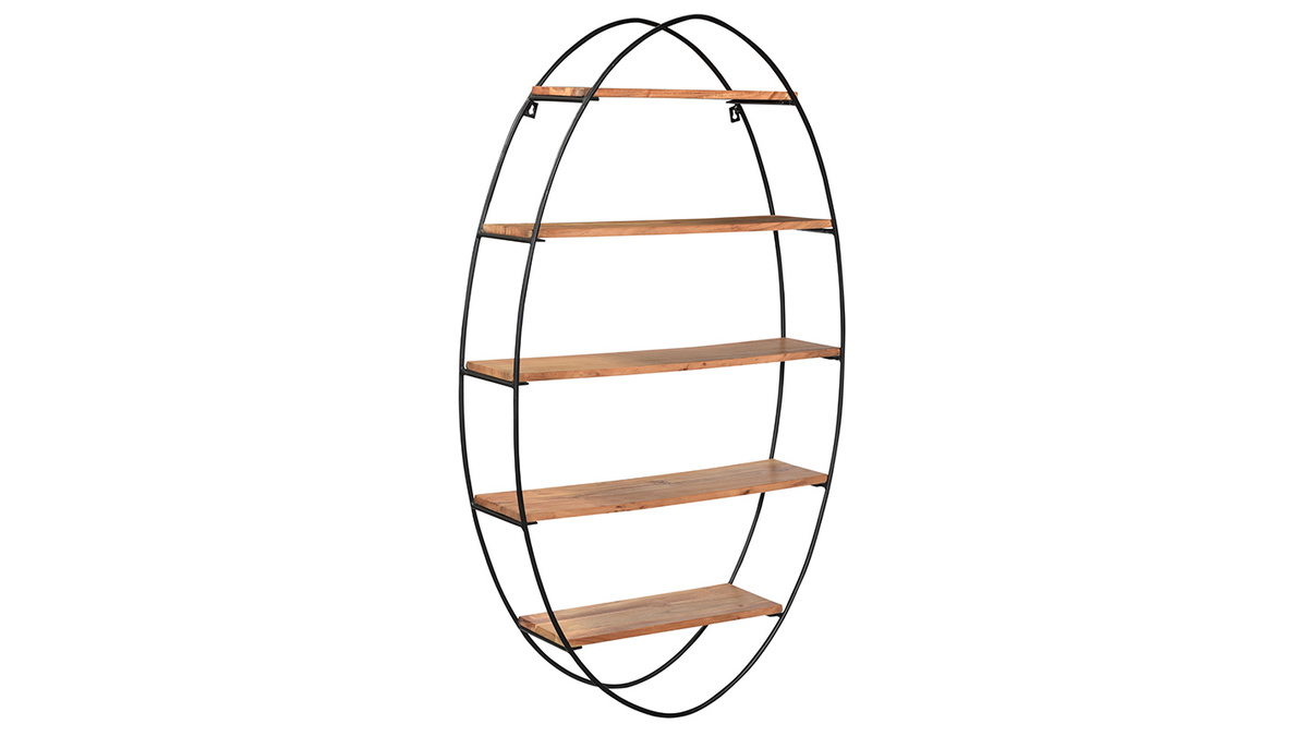 Estantera de pared oval en acacia y metal A130 cm HANG