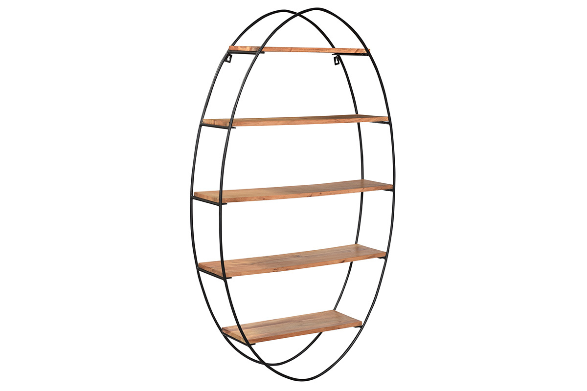 Estantera de pared oval en acacia y metal A130 cm HANG