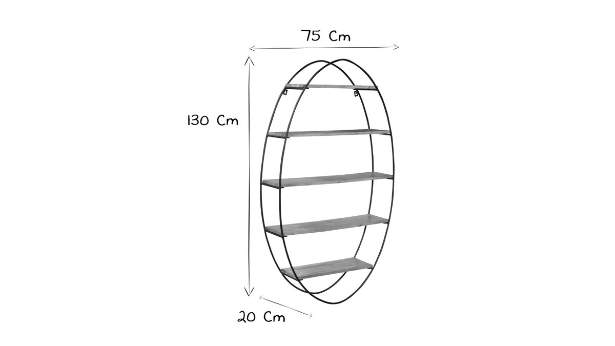 Estantera de pared oval en acacia y metal A130 cm HANG