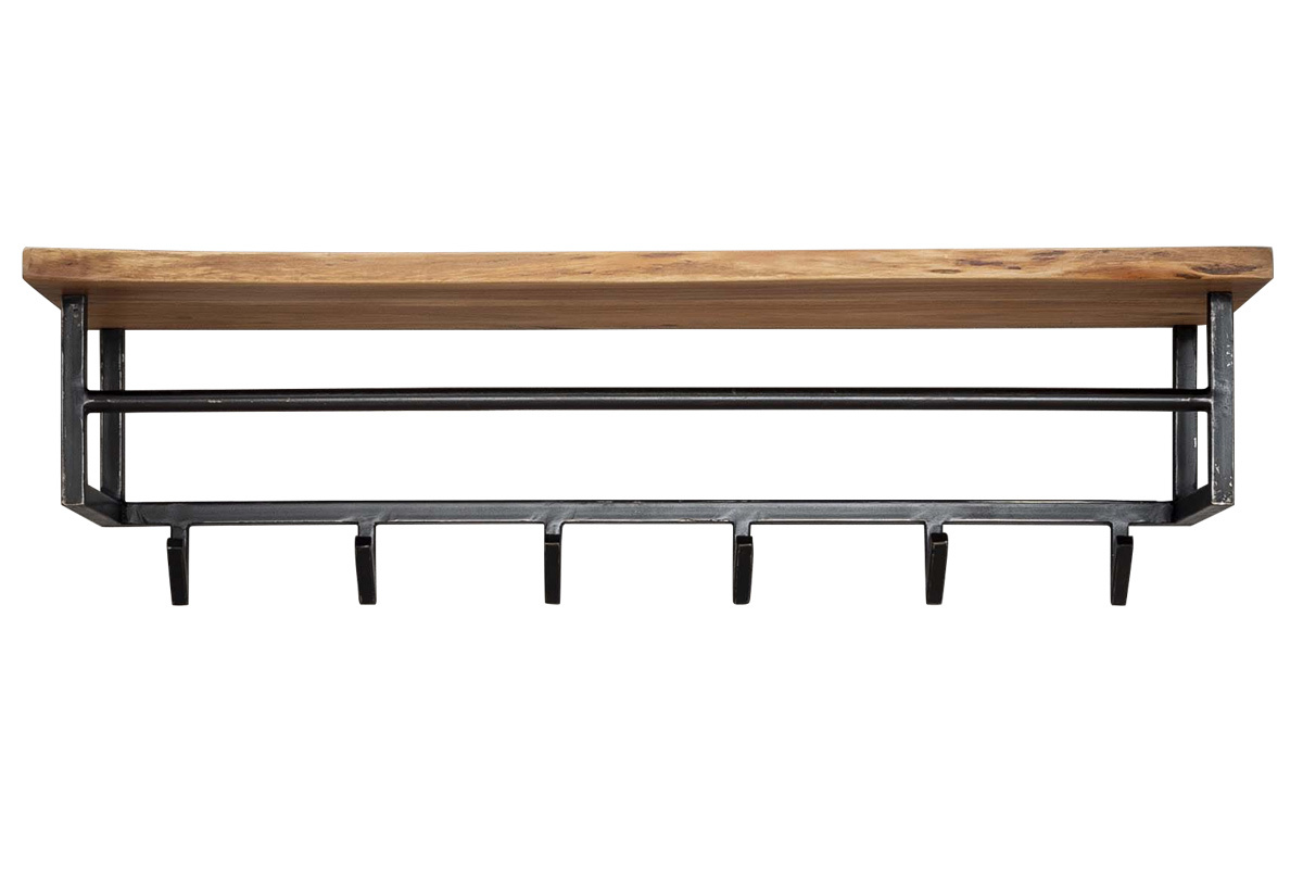 Estantera de pared - perchero industrial en madera maciza y metal negro LORD