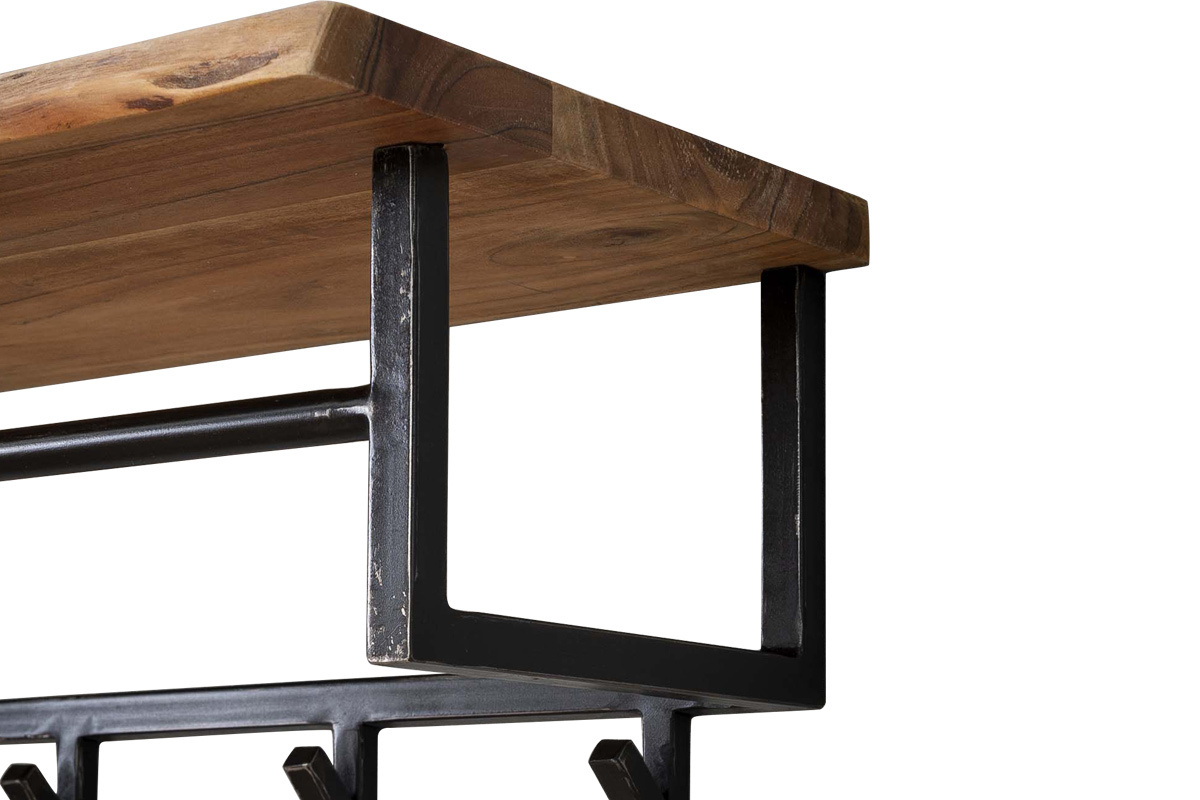 Estantera de pared - perchero industrial en madera maciza y metal negro LORD