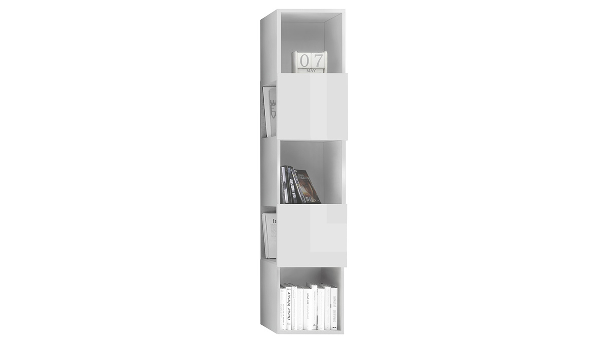 Estantera de pared vertical 5 espacios de almacenaje acabado blanco lacado brillante ETERNEL