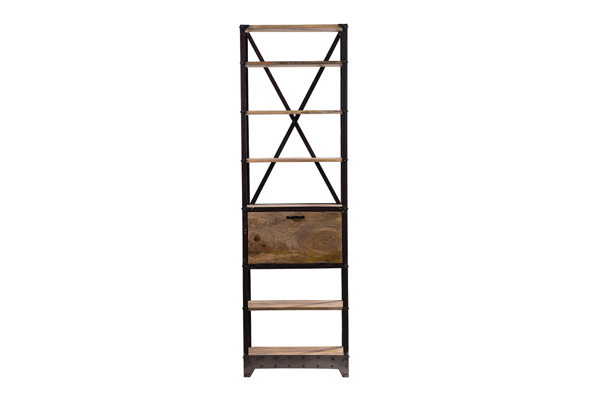 Estantera estilo industrial de metal y madera maciza ATELIER