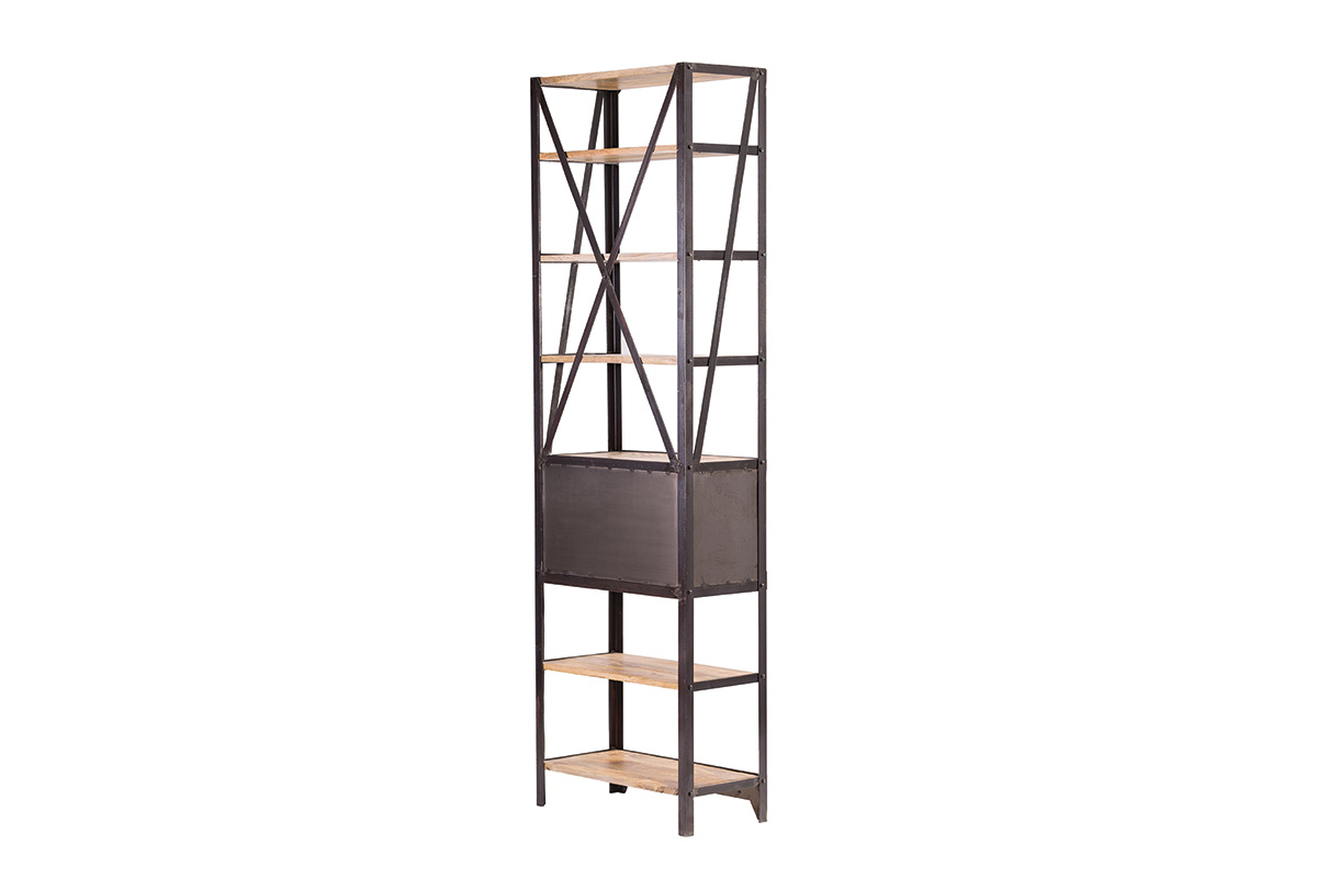Estantera estilo industrial de metal y madera maciza ATELIER