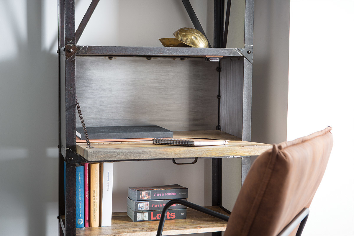 Estantera estilo industrial de metal y madera maciza ATELIER