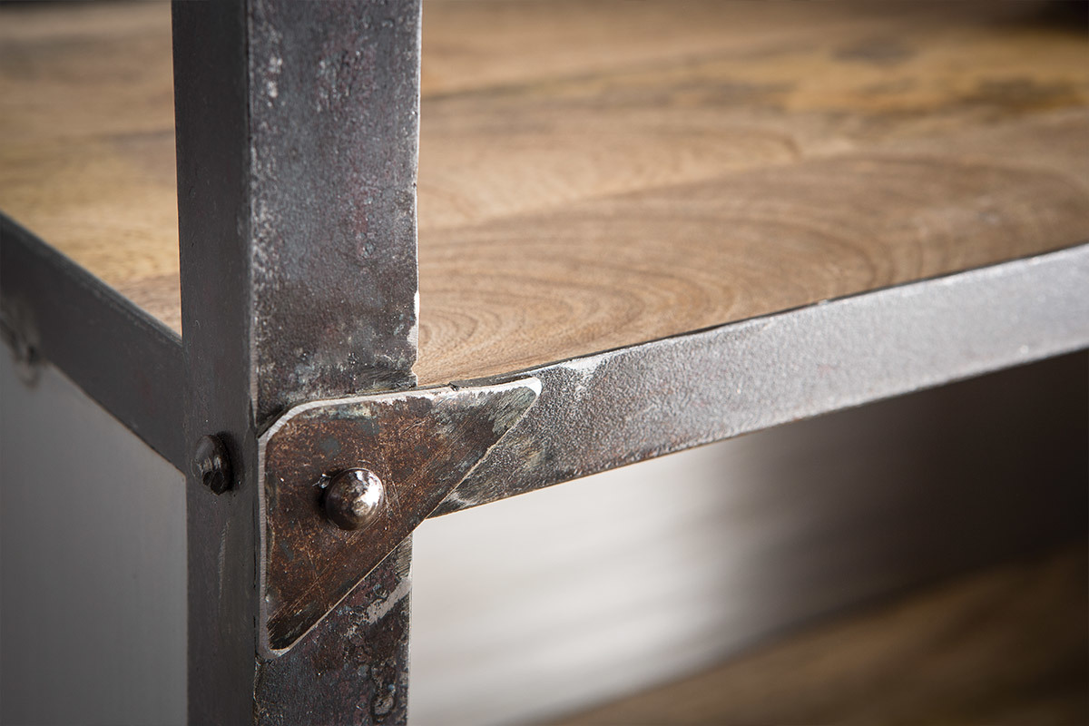 Estantera estilo industrial de metal y madera maciza ATELIER