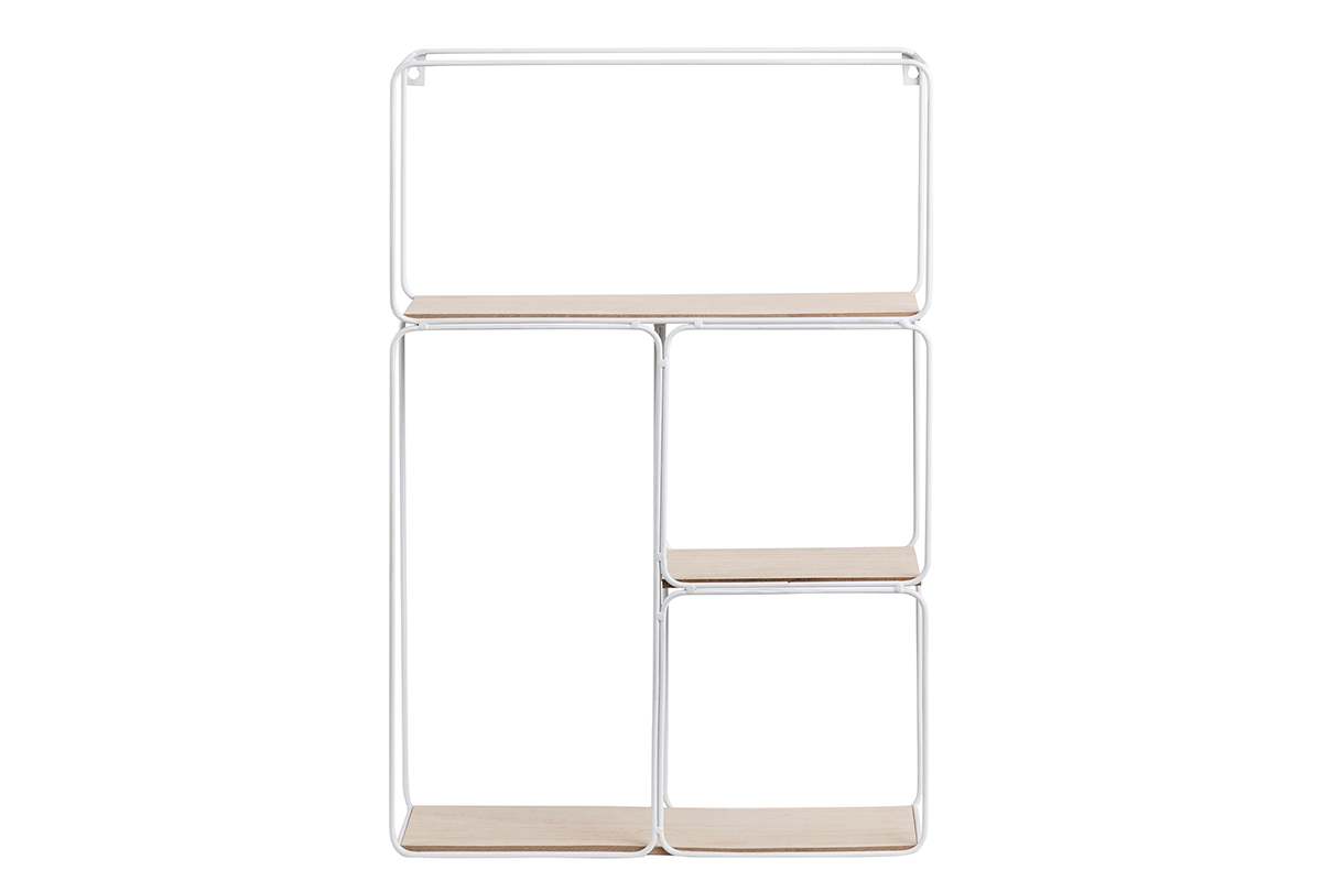 Estantera moderna metal blanca y madera BRICK