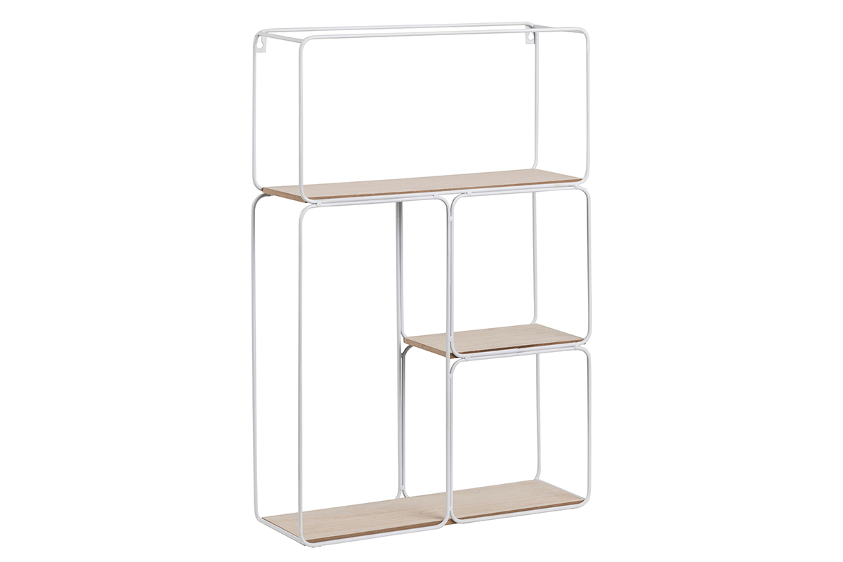 Estantera moderna metal blanca y madera BRICK