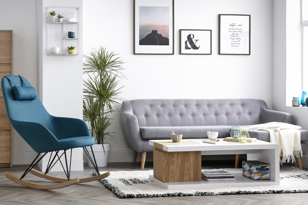 Estantera moderna metal blanca y madera BRICK