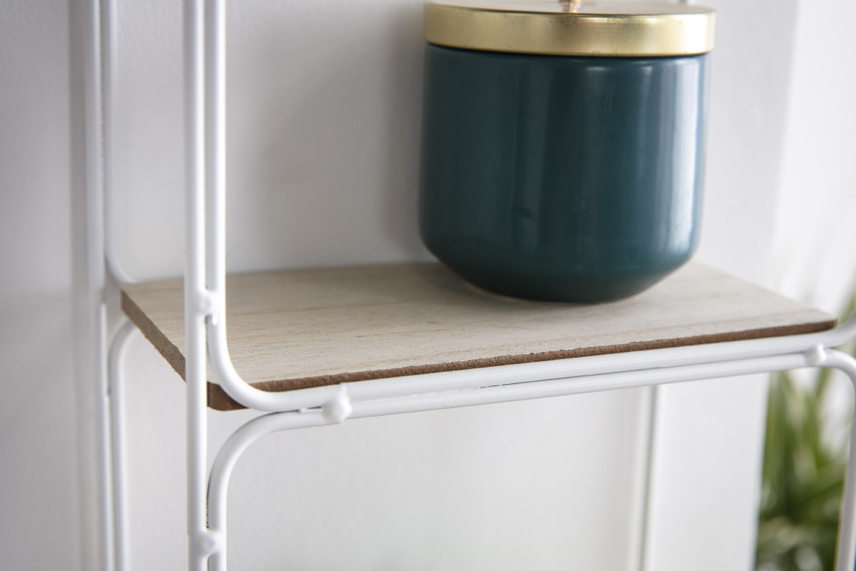 Estantera moderna metal blanca y madera BRICK