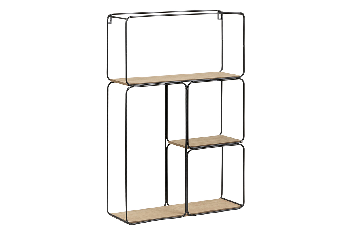 Estantera moderna metal negra y madera BRICK