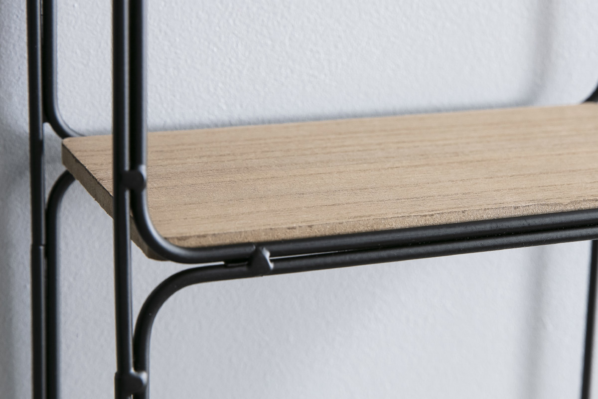Estantera moderna metal negra y madera BRICK